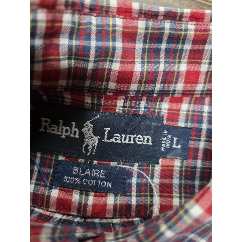 Ralph Lauren Red Plaid Button Front Shirt Mens Size Large - Picture 3 of 5